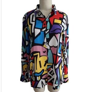 NWT Big Dart Abstract Multicolor Button-Front Shirt Size 12 Artsy Festival Retro
